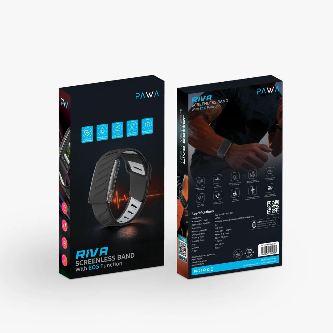Pawa Riva Screenless Band With ECG Function, Black