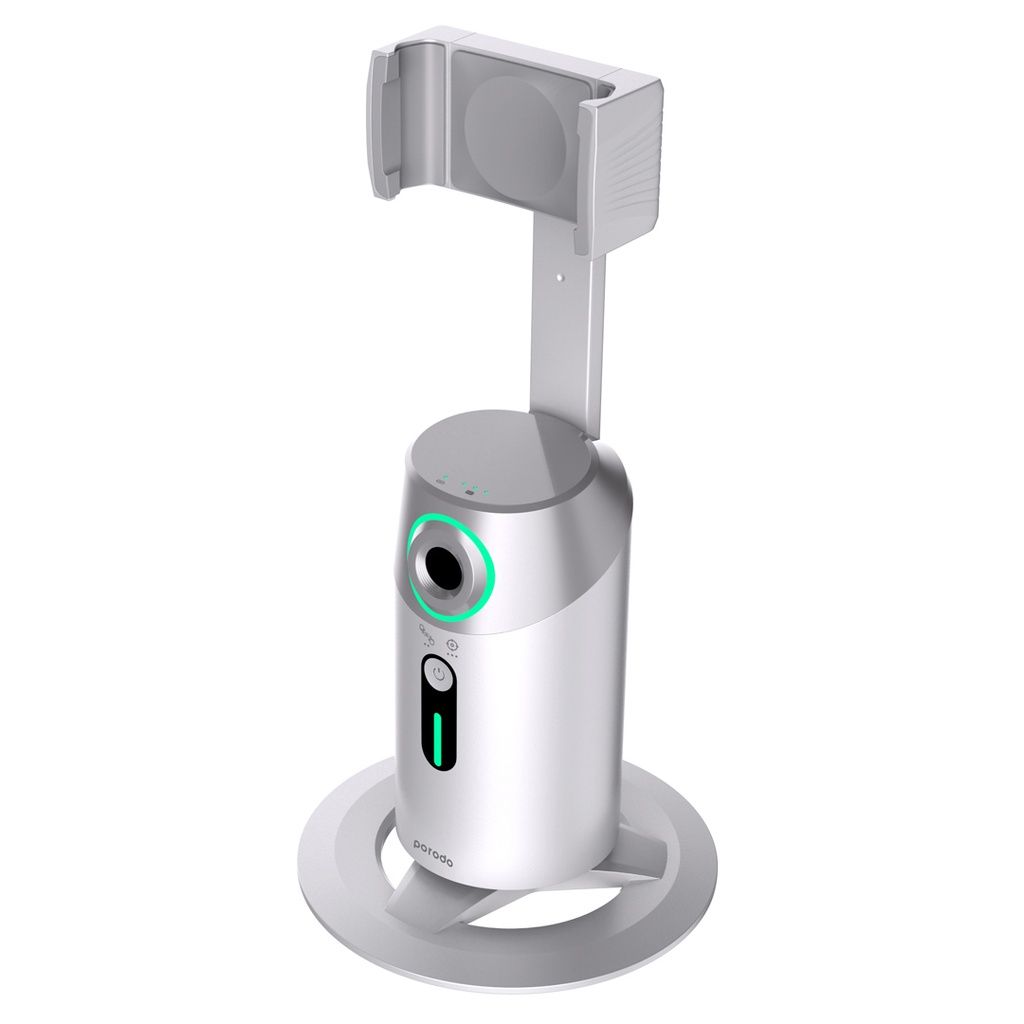 Porodo Gimbal with AI Face Tracking, Gesture Recognition & Remote Controller, White