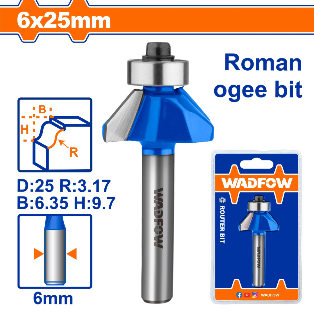 WADFOW Router Bit, Roman Ogee With Bearing
