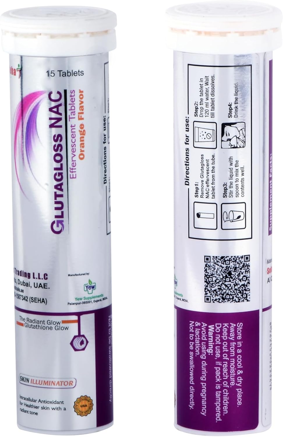 Glutagloss NAC Orange Flavour - Japanese L Glutathione,Vitamin C + NAC - 30 Effervescent Tablets