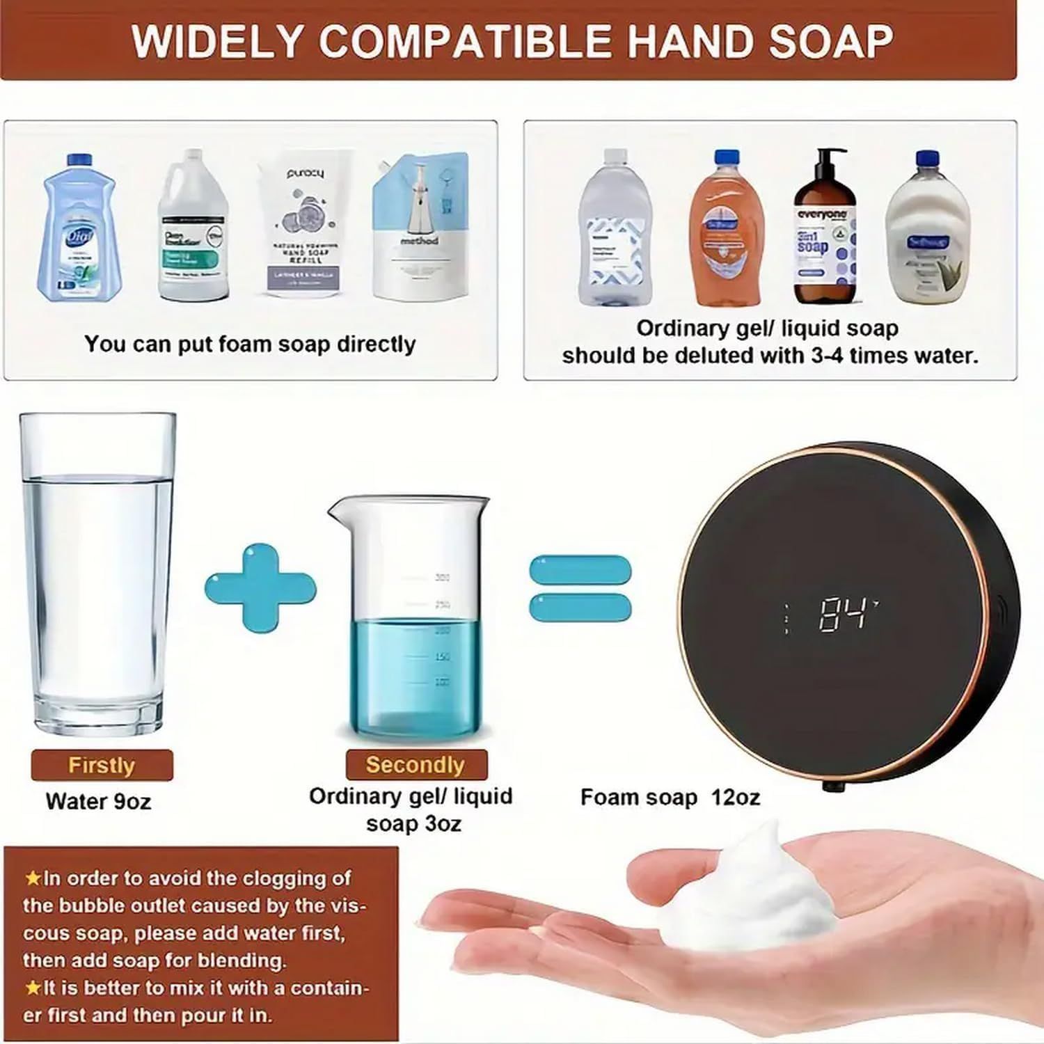 Automatic Soap Dispenser Wall Mount Touchless Soap Dispenser With LED Temperature Display
