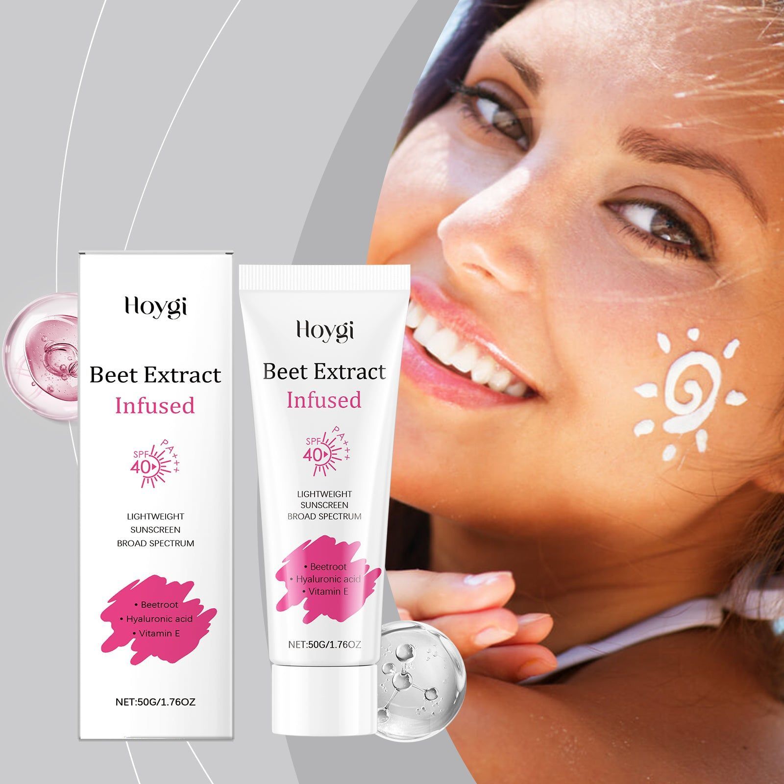 Beet Moisturizing Facial Care Cream, Hydrating, Waterproof, SPF 50, Non-Greasy ,50g