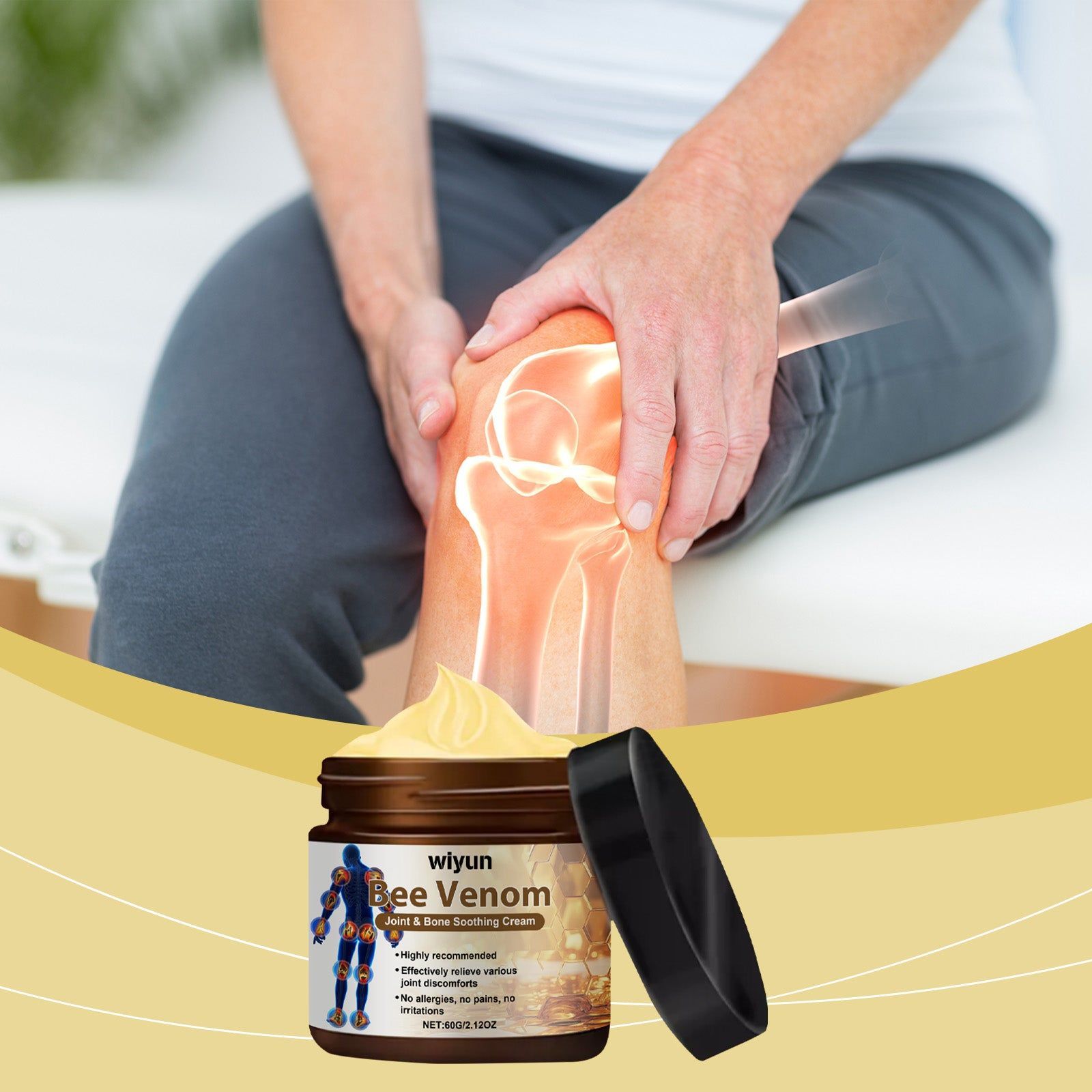 Bee Venom Body Care Cream, Joint Pain Relief, Natural Soothing, Skin Elasticity ,60g