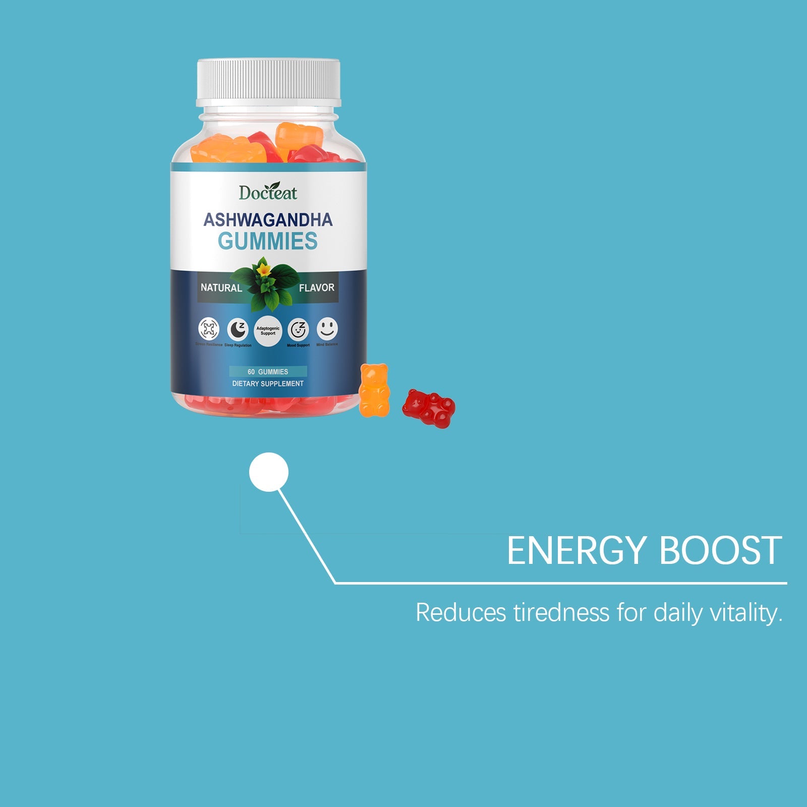 Boost Mood and Sleep with Ashwagandha Gummies, Natural Stress Relief, Body Care ,60 gummies
