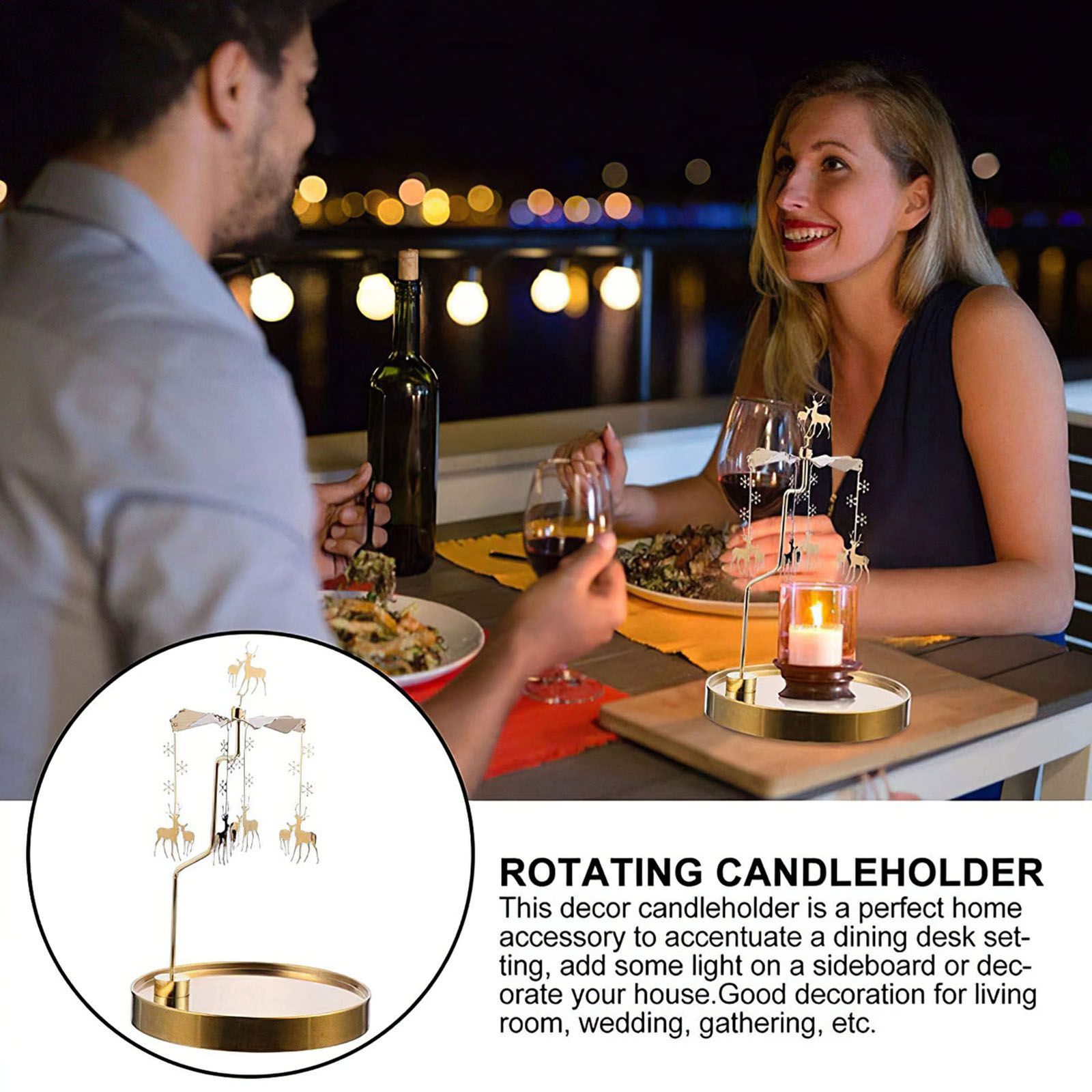 Rotating Candle Holder Golden Stainless Steel Candlestick Tray For Home Decor