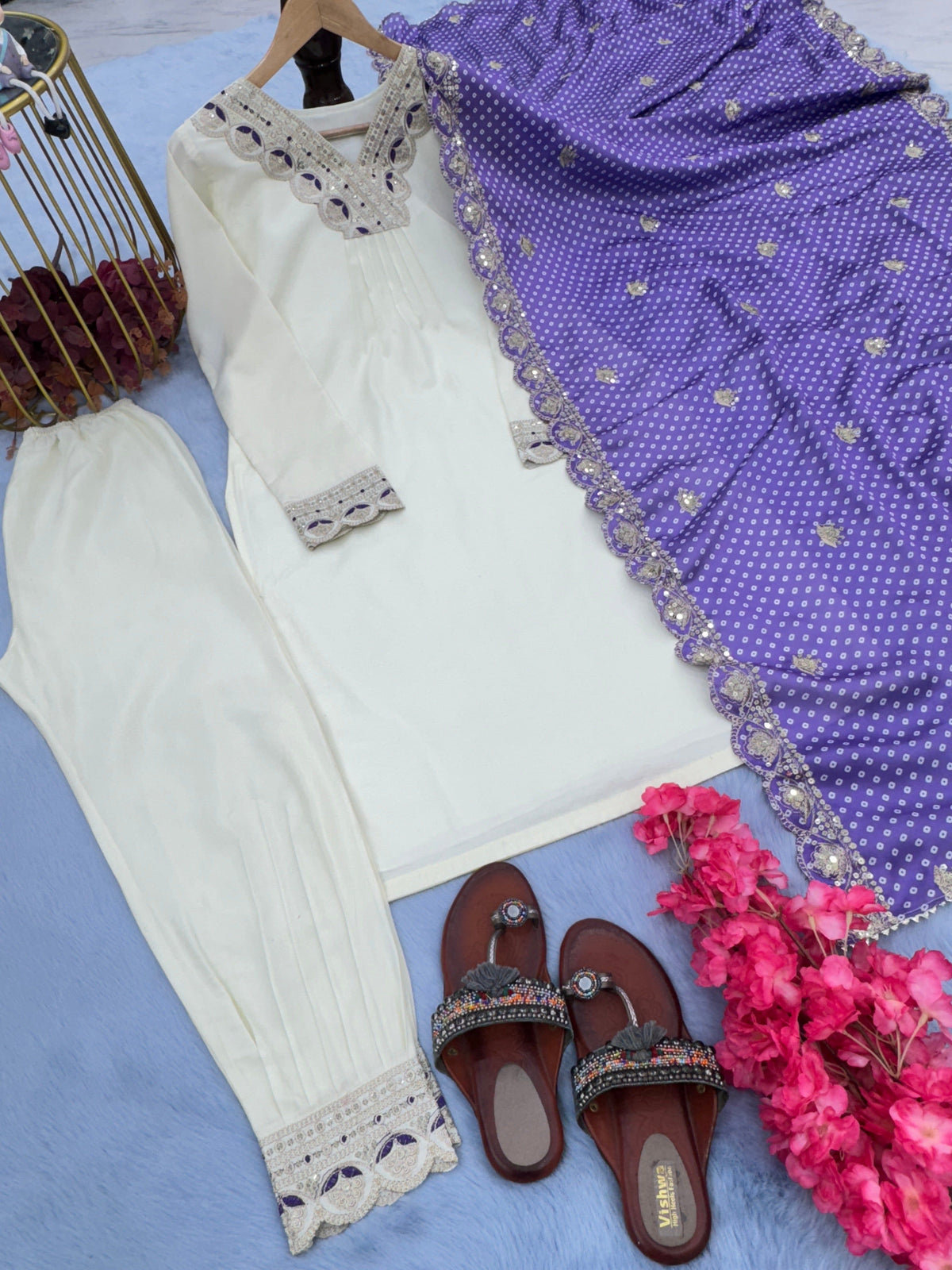 Fab Zone Designer Party Wear Look Fancy Top Bottom & Printed Dupatta Set