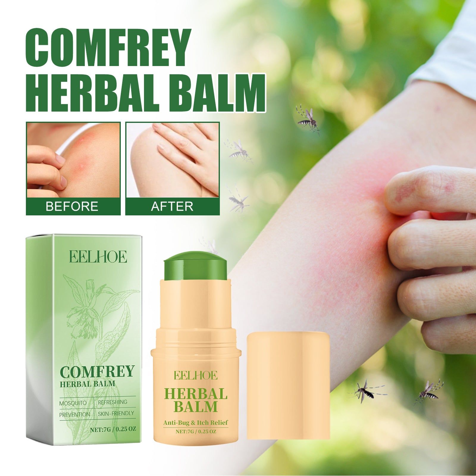 Comfrey Herbal Balm for Skin Care, Mosquito Bite Relief, Nourishing Moisturizer ,7g