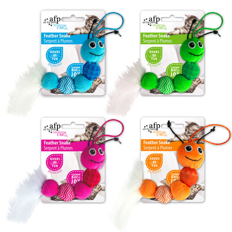 All For Paws Modern Cat Feather Snake Assorted - 8 pcs/pk