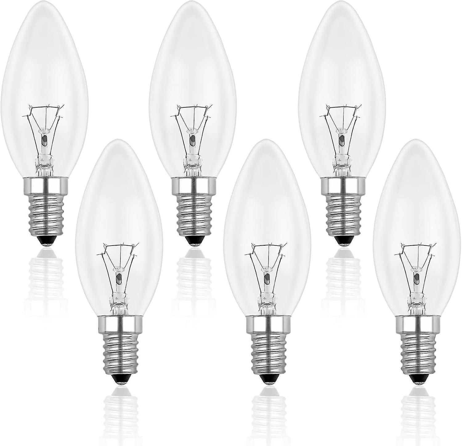 Incandescent Candle Bulb E14 60w 230v, E14 Flame Bulb, Dimmable Warm White 2700k, 600lm, C35 Transparent Bulb, For Chandelier, Desk Lamp, Pack Of 6