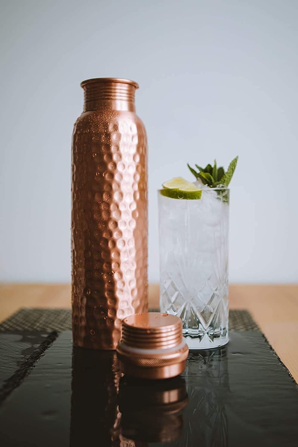 Hammered Copper Bottle 32 oz Handmade Leakproof Water Vessel