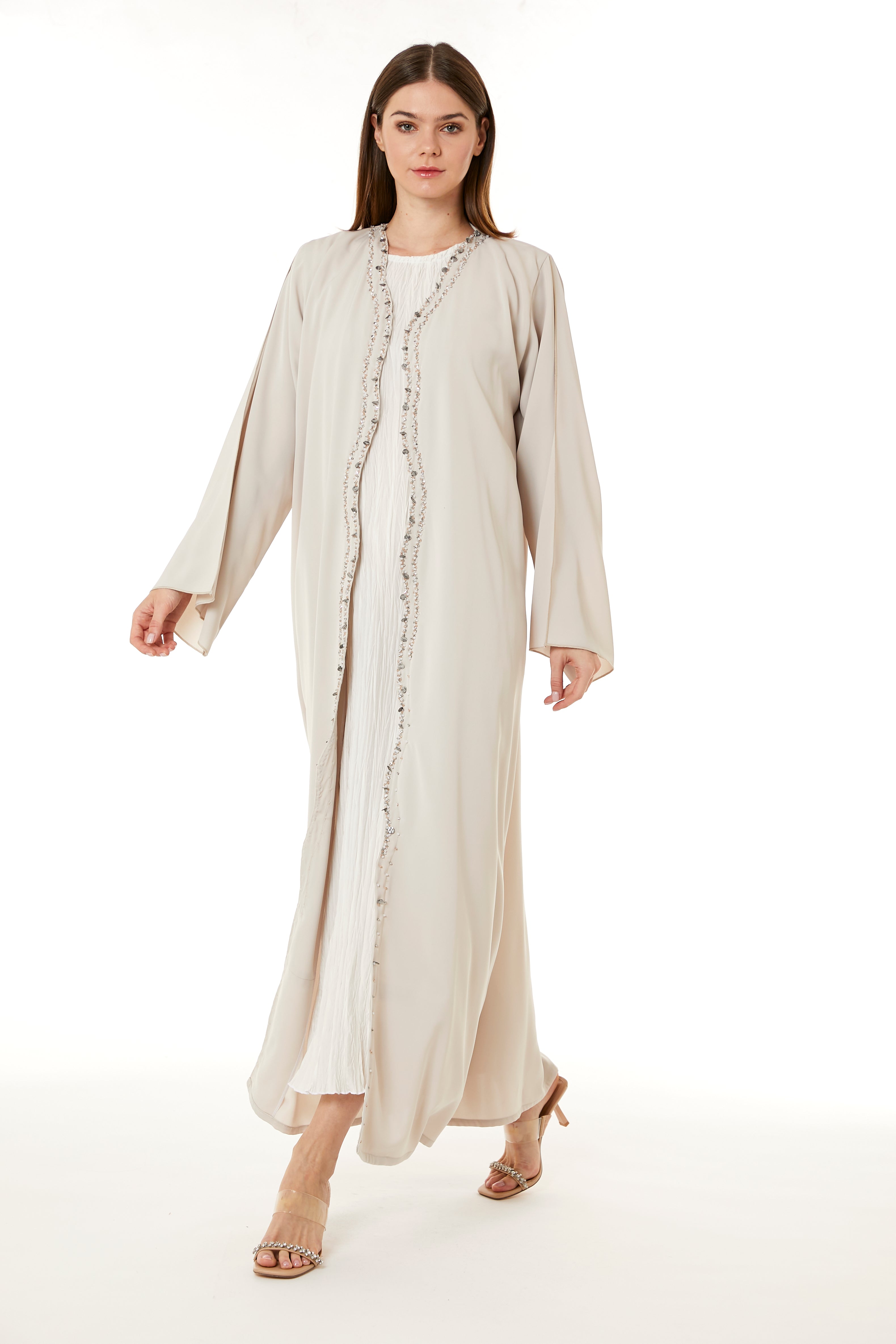 Peach Korean Nida Hand Embellished Abaya