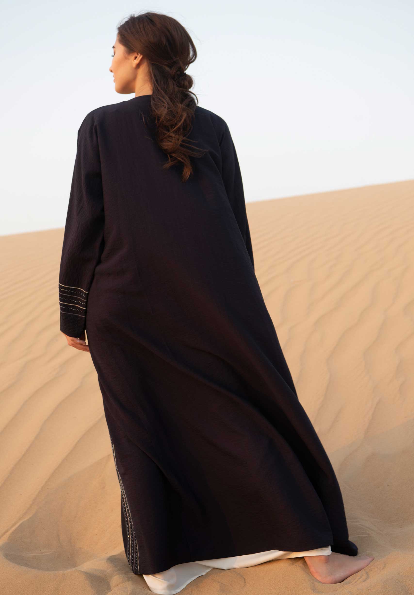 MOiSTREET Blue Abaya With Hand Embroidery