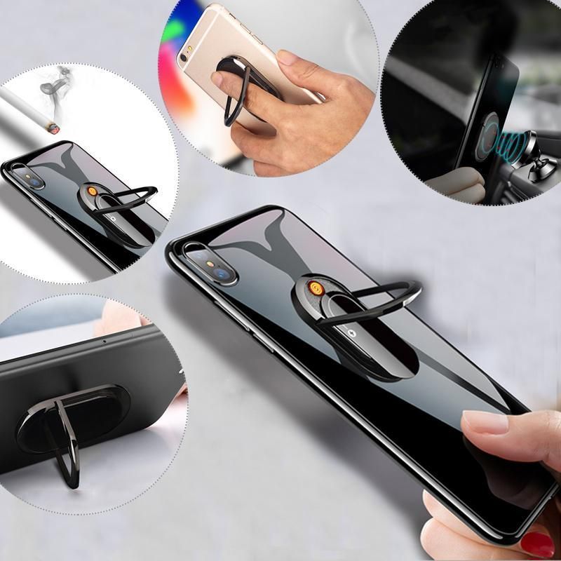 2 In 1 Rechargable Cigarette Lighter Car Phone Holder Stand Phone Ring Bracket