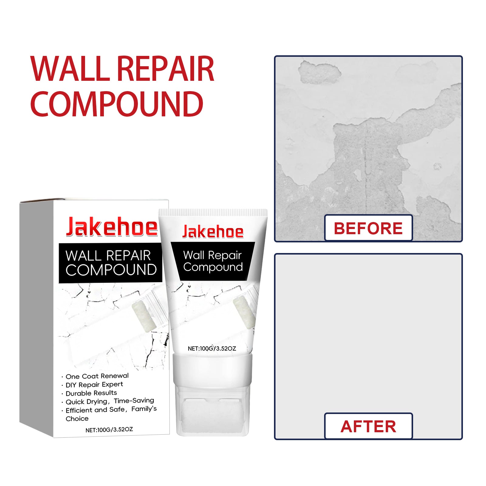Quick Wall Patching Repair Compound, Waterproof, Mildew Resistant, Crack Fix ,100g