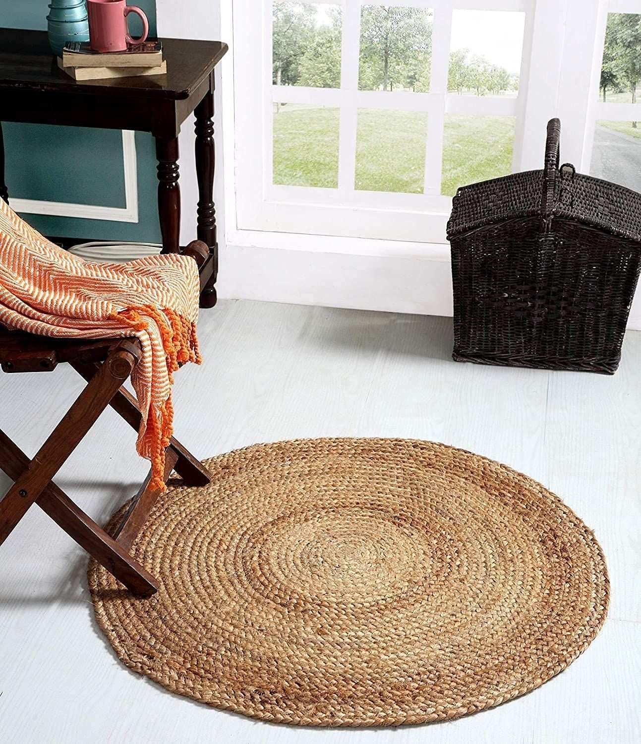 AIESY® Modern Jute Handwoven Home D Shape Reversible Rug