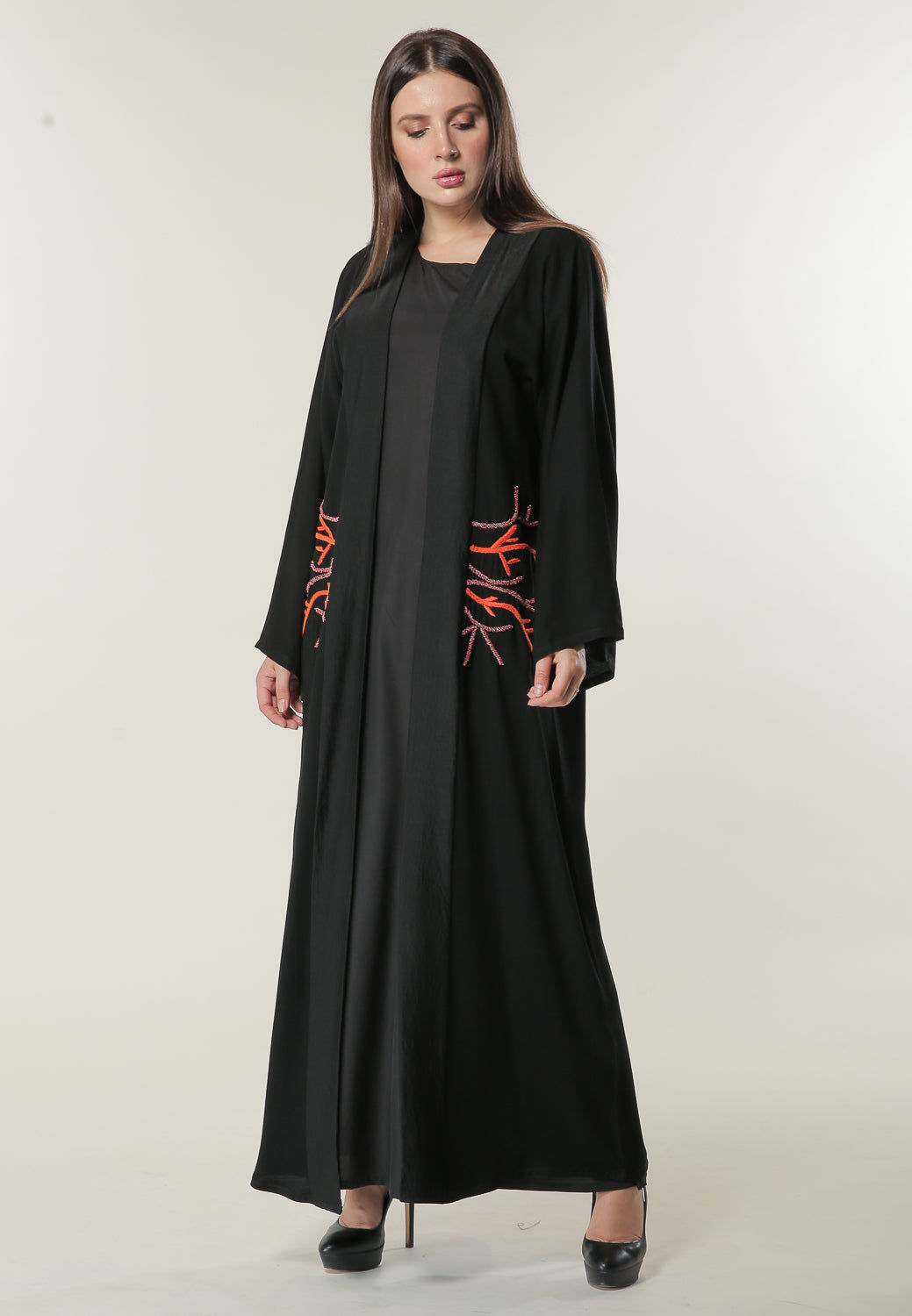 MOiSTREET Black Abaya with Abstract Beads and Thread Handwork