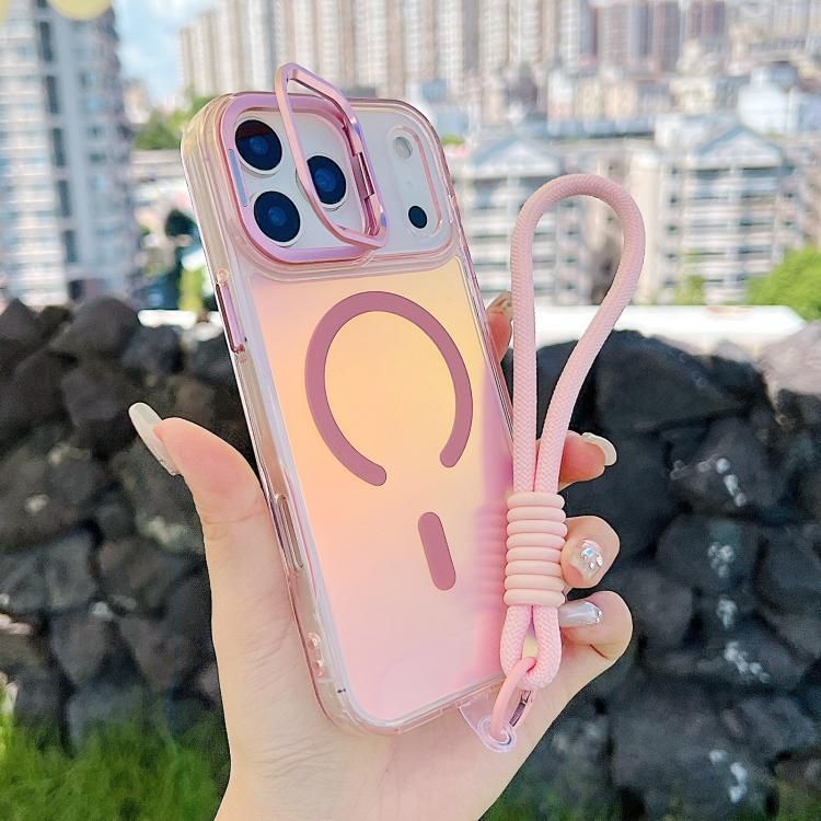For iPhone 18 Pro Max / iPhone 17 Pro Max Gradient Discolor MagSafe Phone Case with Holder / Wrist Strap