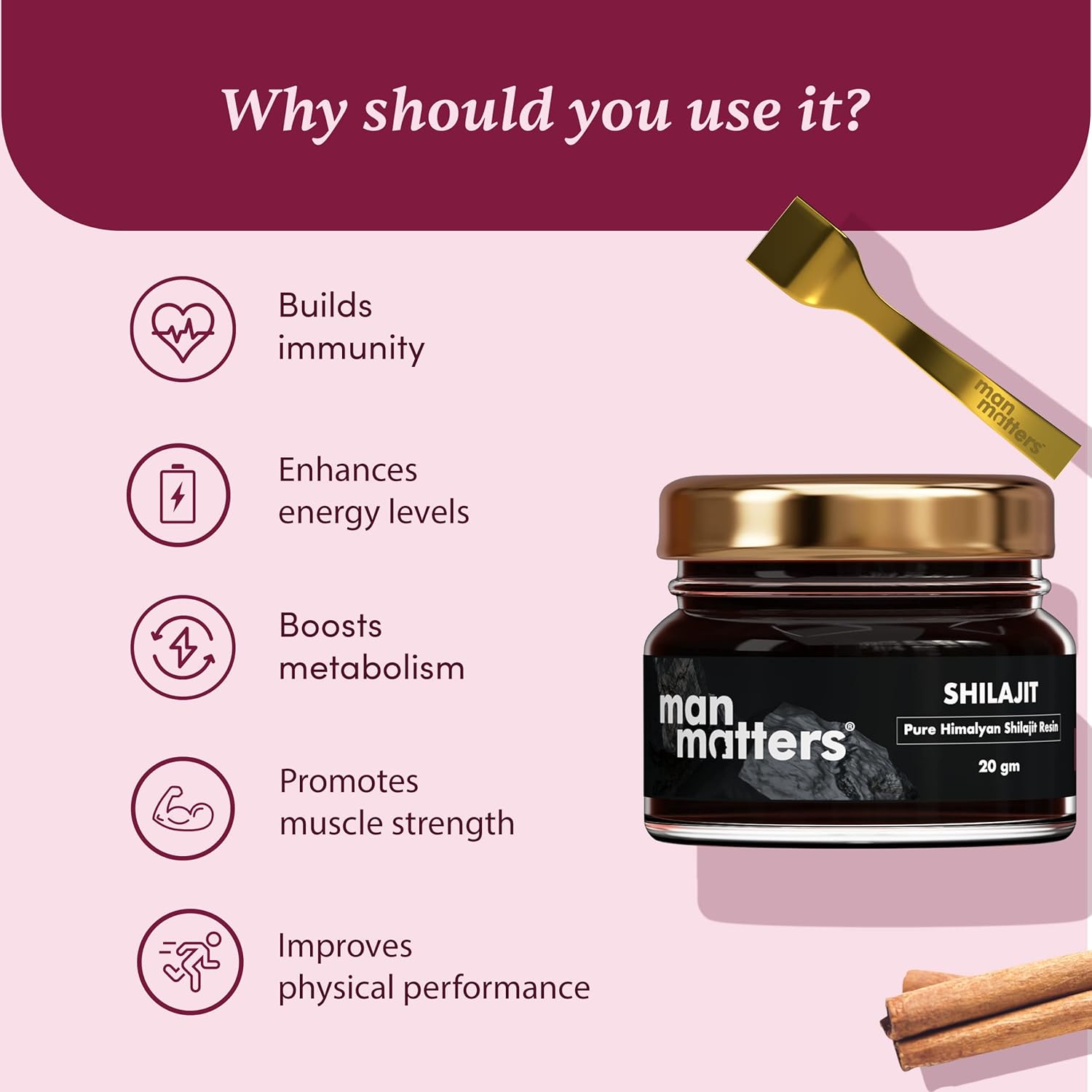 Man Matters 100٪ راتنج شلاجيت الهيمالايا النقي للرجال 20 جرام | يعزز المناعة والقوة | بدون مواد حافظة مضافة | 100٪ نباتي
