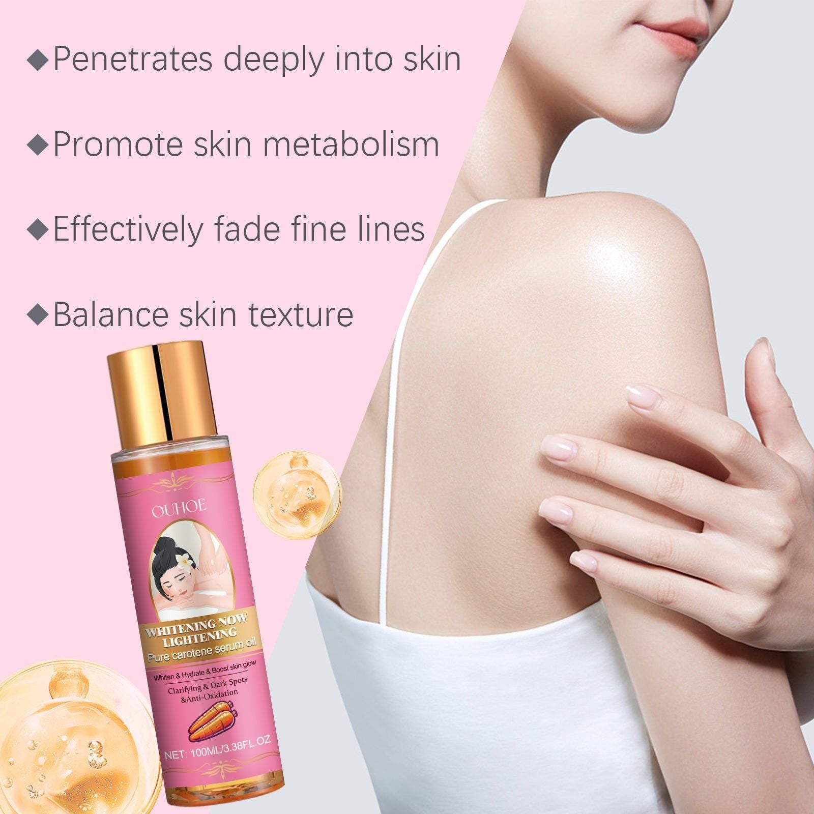 Carotene Whitening Essential Oil, Moisturizing and Brightening Skin, Anti-Aging, Natural Glow ,100ml