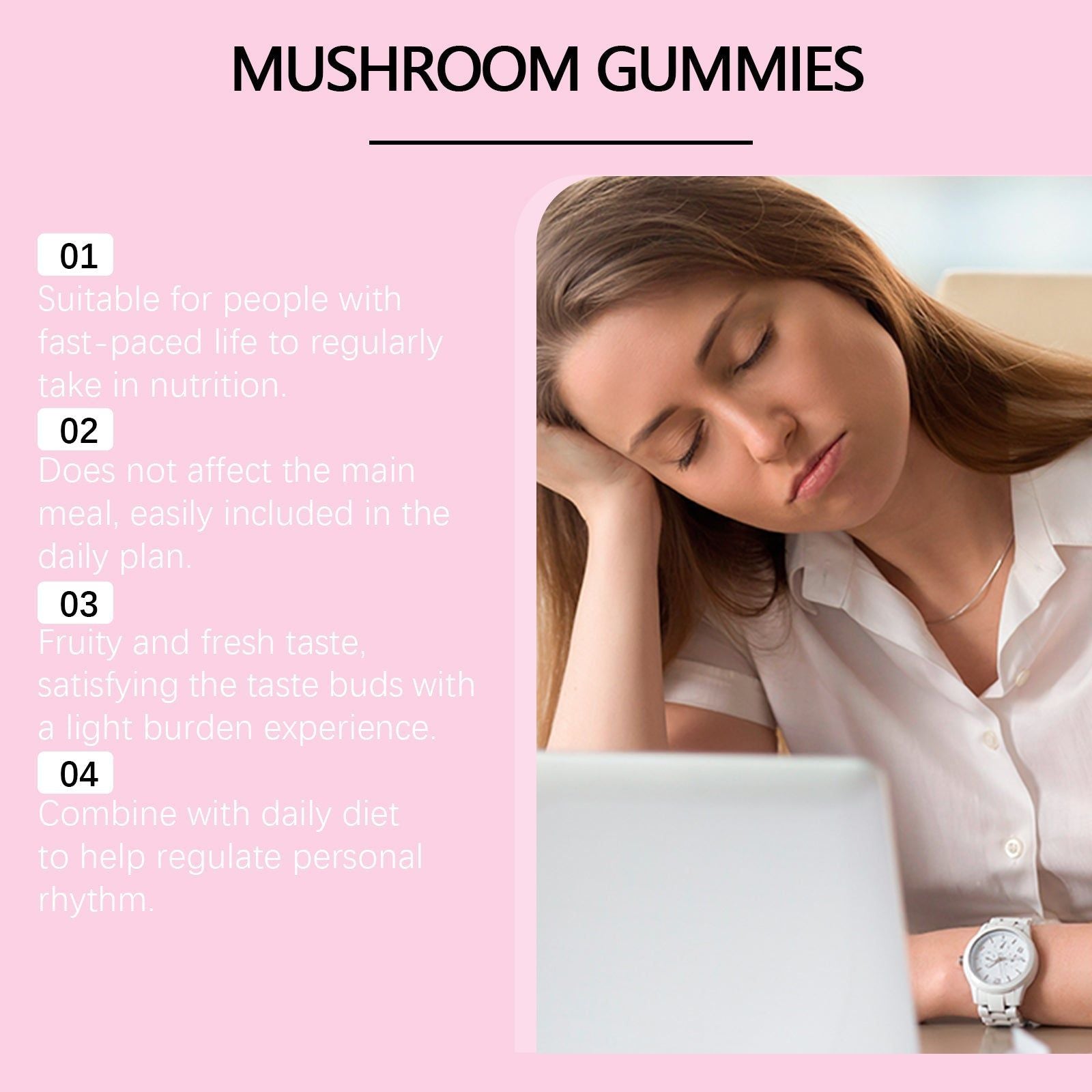 Boost Focus and Body Care with Mushroom Gummies, Easy Chew, Travel Friendly ,60pcs