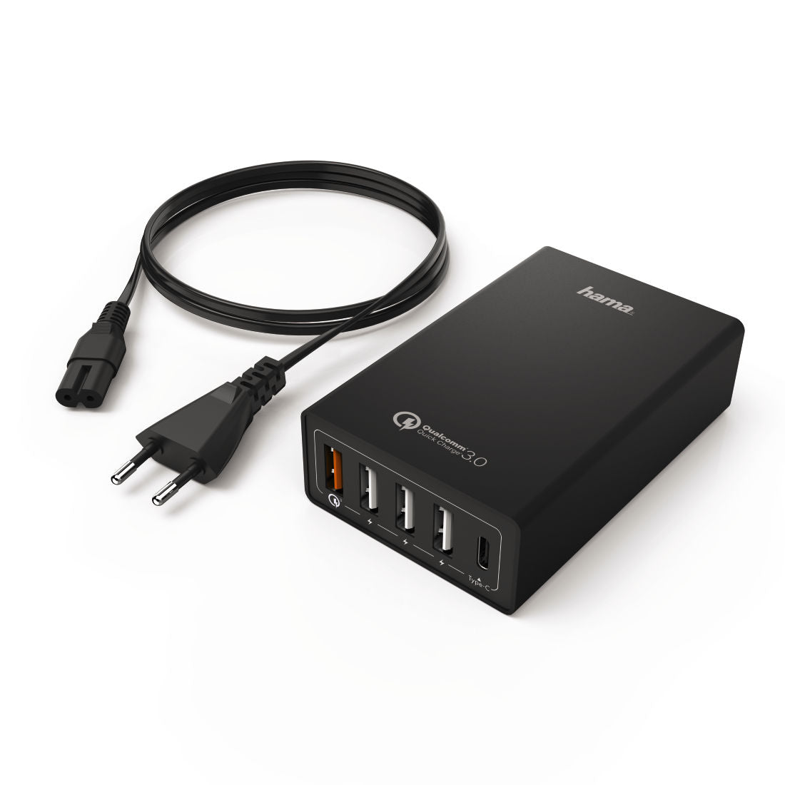 Hama 183264 Charging Station, 5-way (1x QC 3.0, 1x USB Type-C, 3x USB), 8 A, black