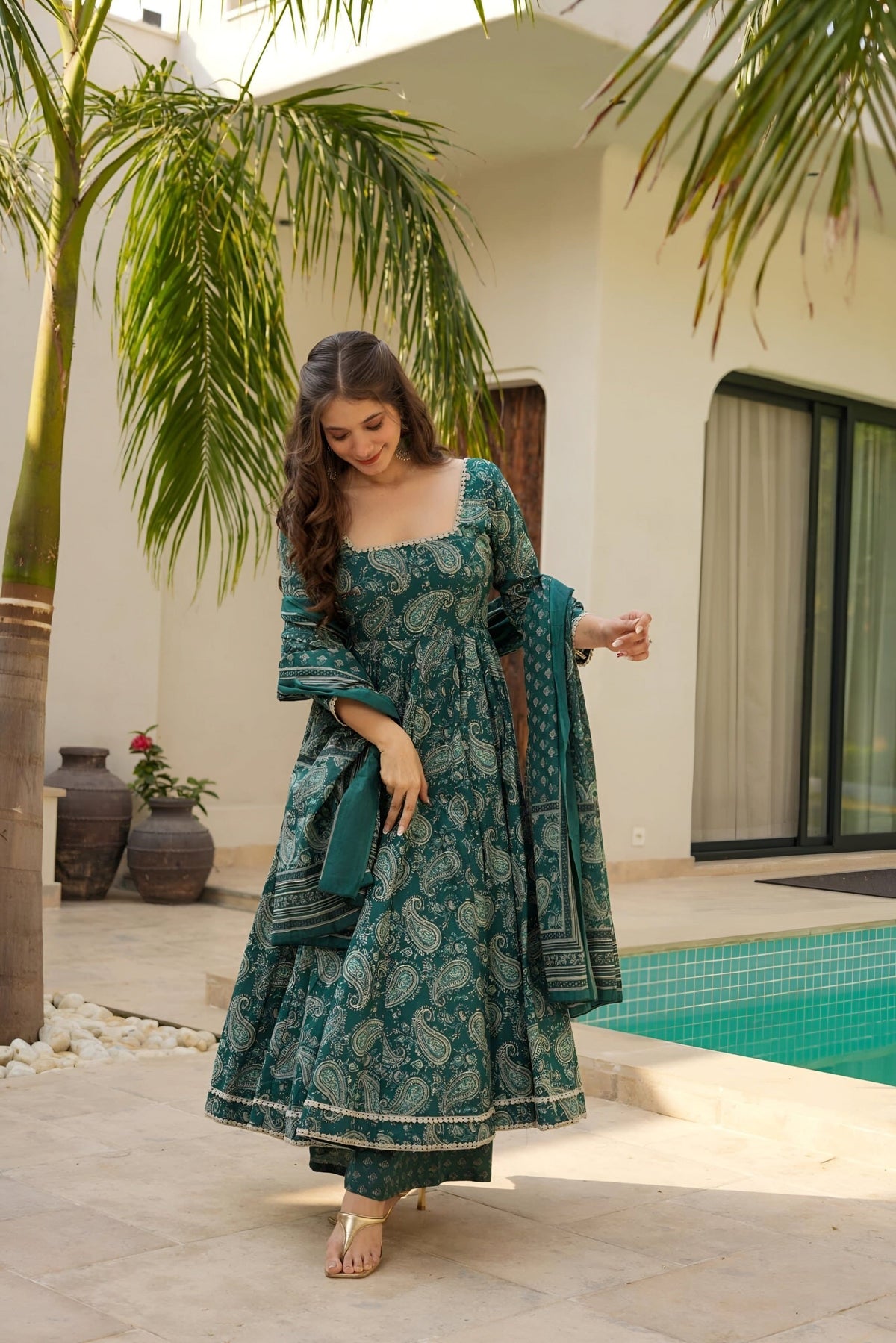 Fab Zone Party Wear Designer Anarkali Suit Set With Digital Print For Women
