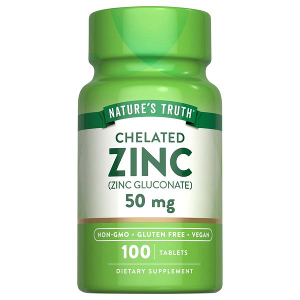 Nature's Truth Chelated Zinc (Zinc Gluconate) 50mg (100 Tablets)