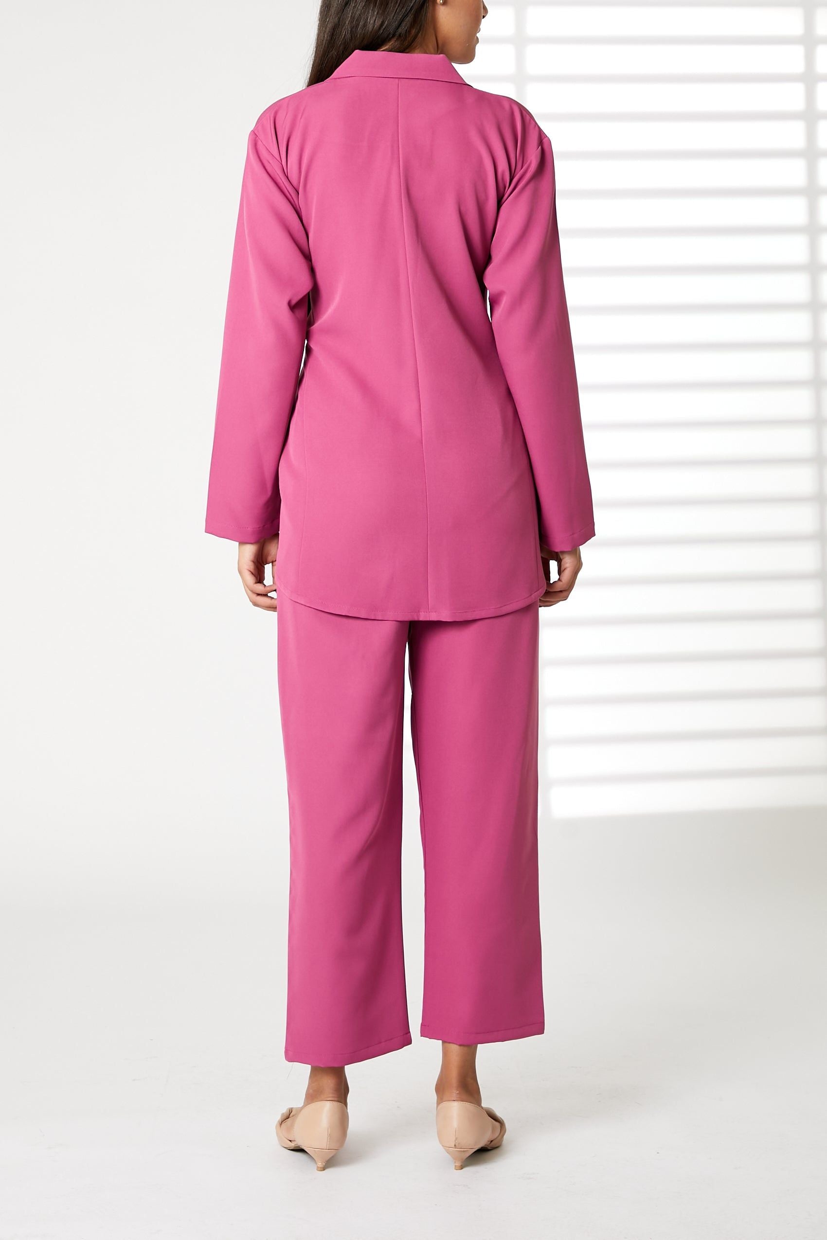 MOiSTREET Pink Barbie Crepe Fabric Blazer and Pants Set