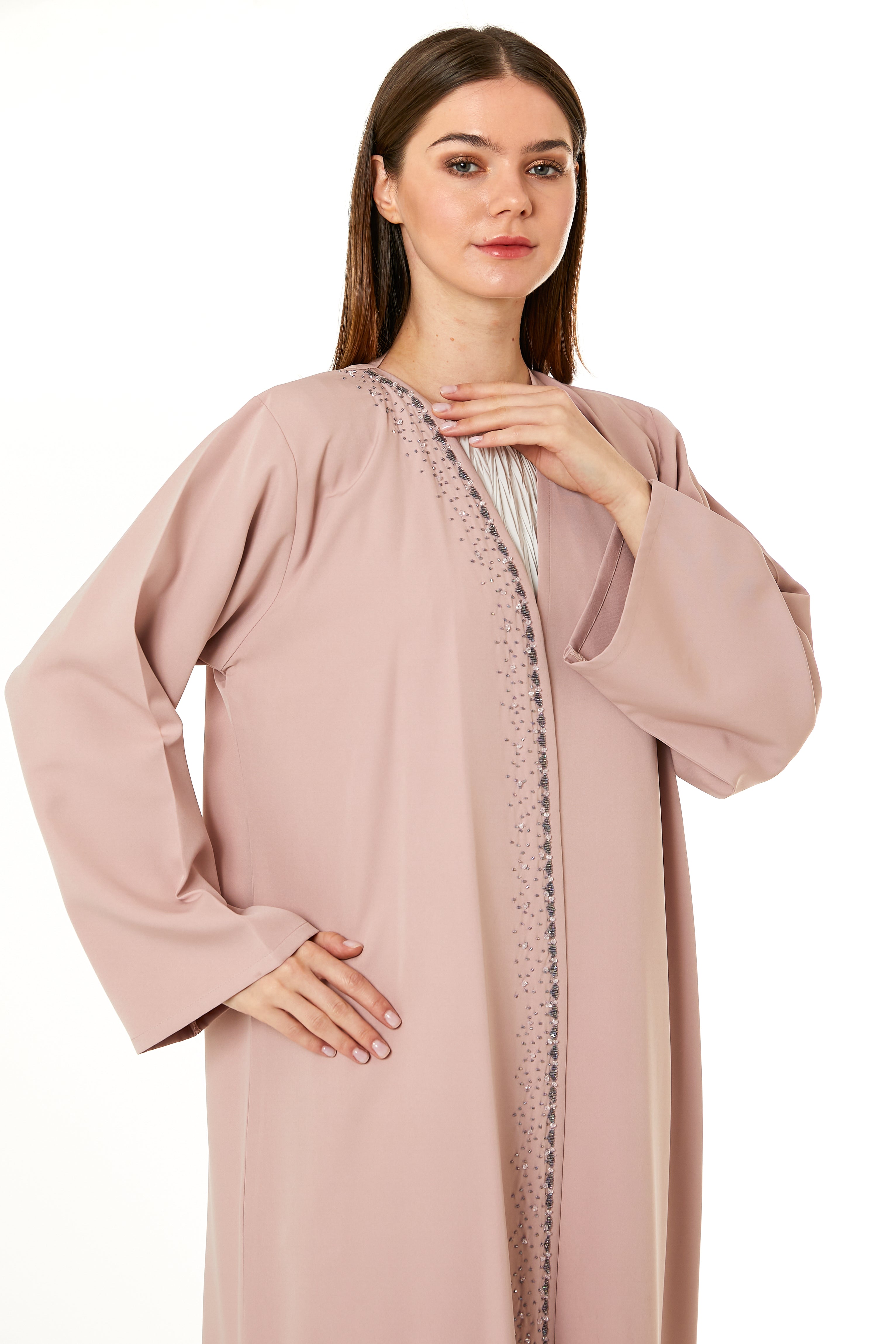 Pink Korean Nida Hand Embellished Abaya