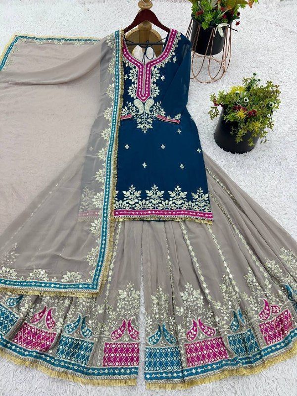 Fab Zone Party Wear Look Designer Top Plazzo And Dupatta With Heavy Embroidery Work