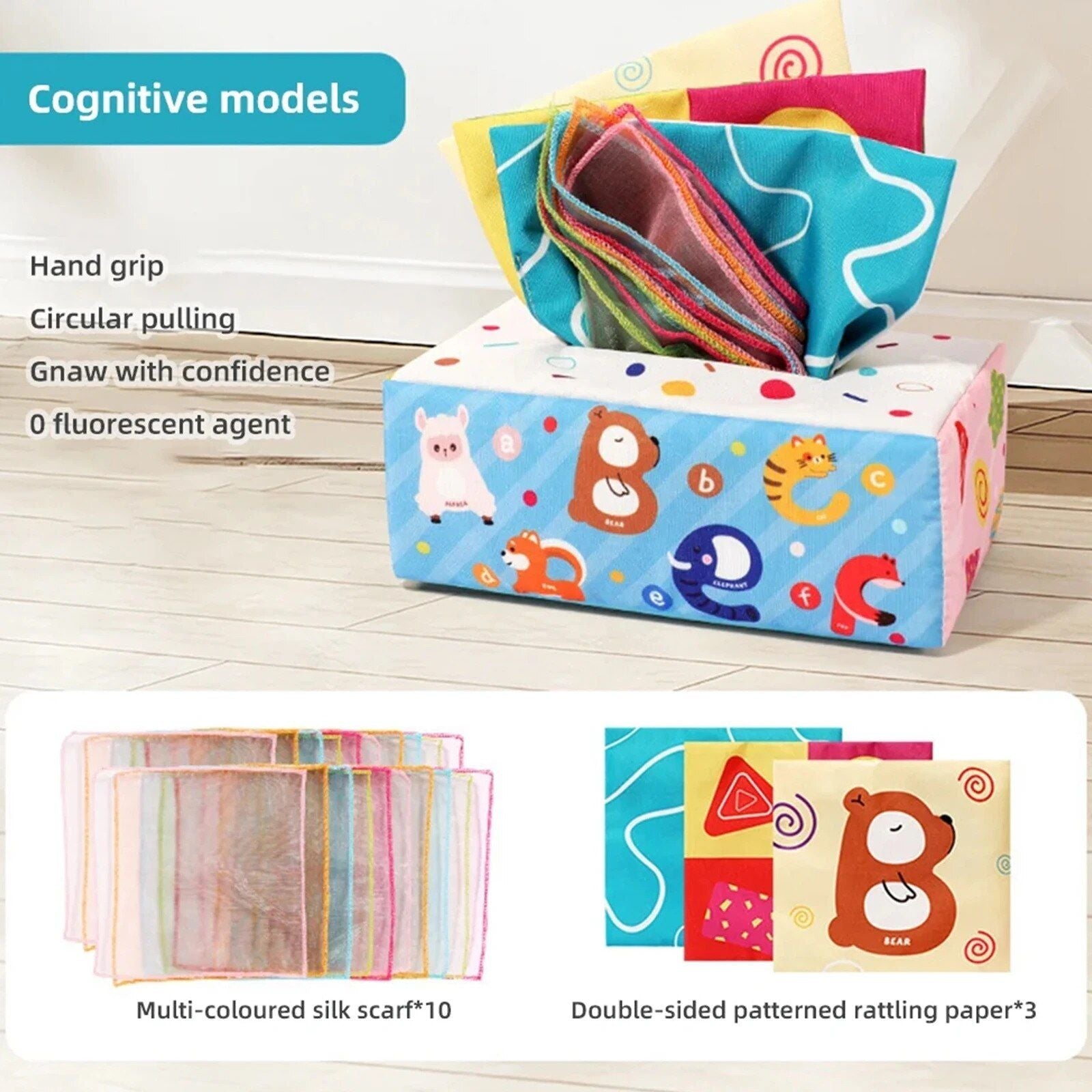 Baby Tissue Box Toy Montessori Soft Toys Early Learning Developmental Gift for Toddler 0-3 Years