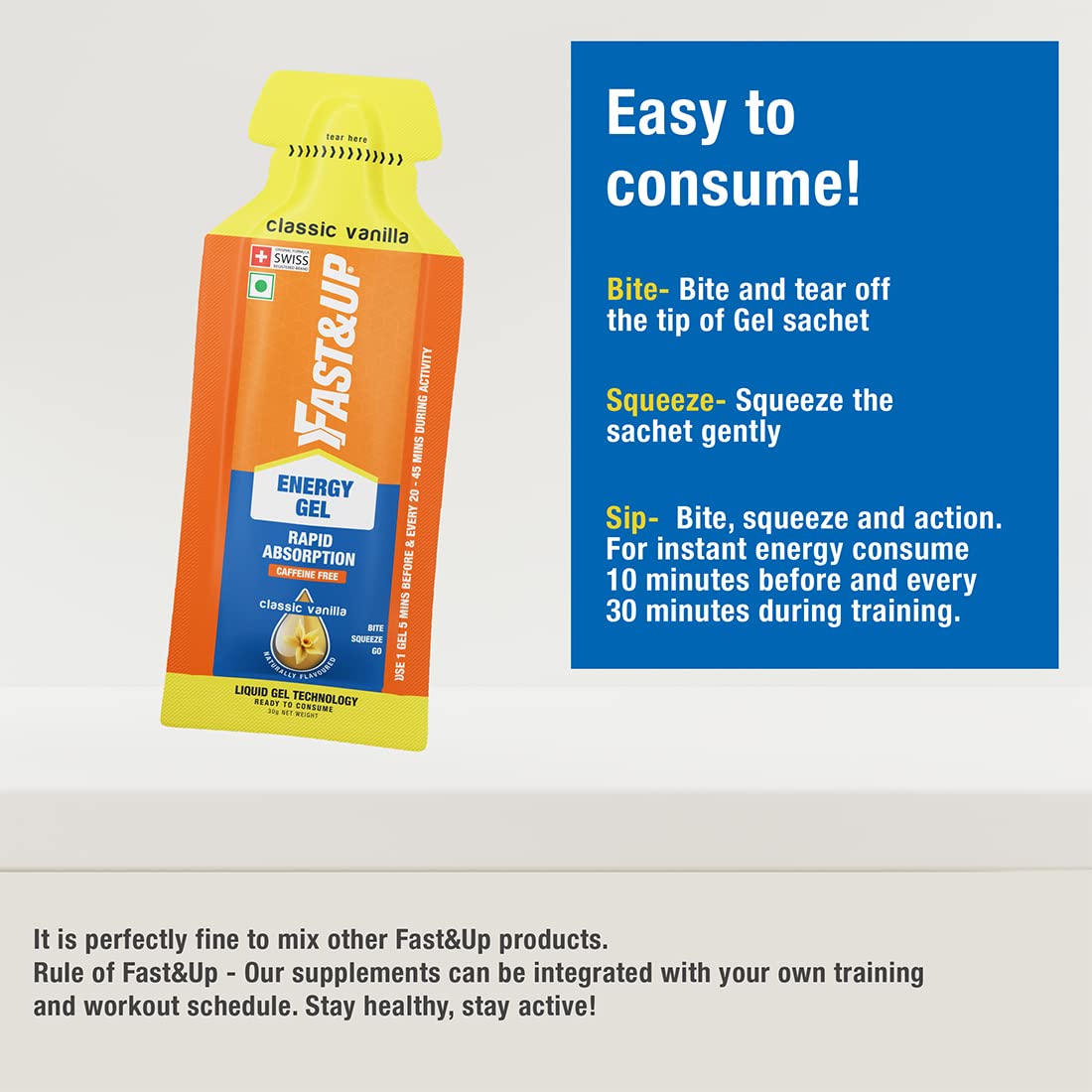 جل الطاقة Fast&up - طاقة فورية (عبوة من 5 قطع) - فانيليا كلاسيكية