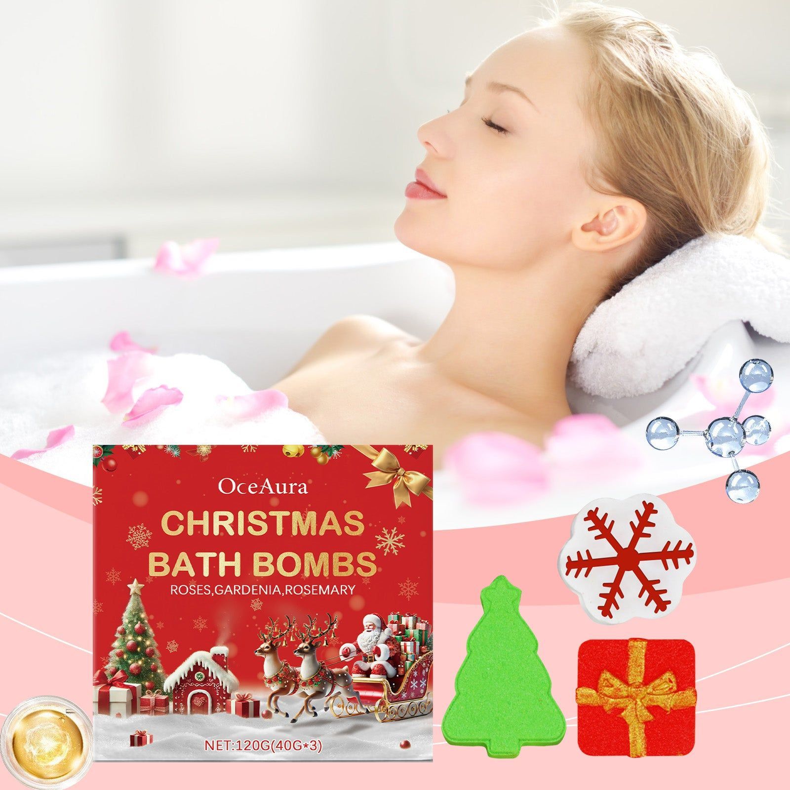 Christmas Bath Ball Set, Body Cleansing, Moisturizing, Fragrance, Spa Gift ,120g