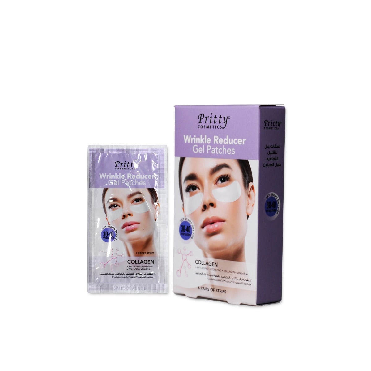Pritty Wrinkle Reducer Patches Collagen, 6 Pairs Of Strips/Case