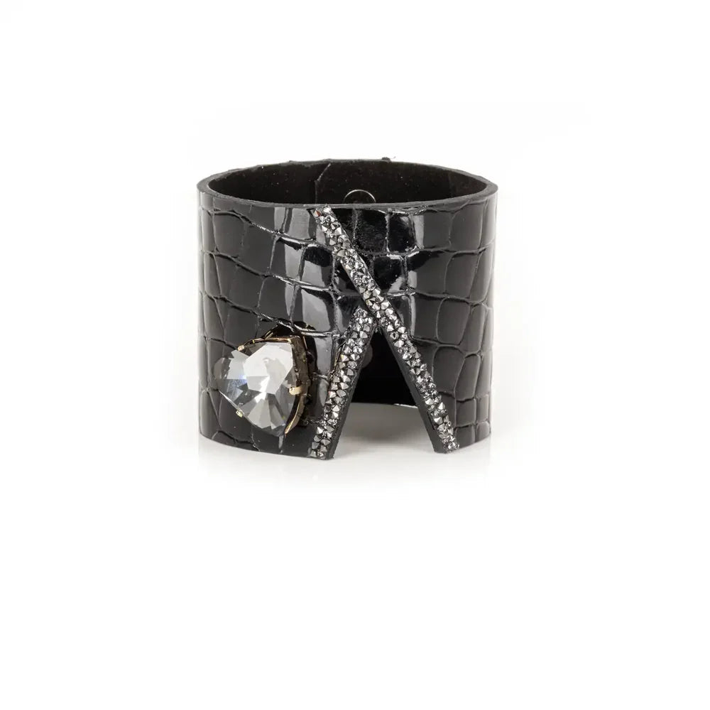 The Dark Midnight Empress Heart Croc Leather Cuff