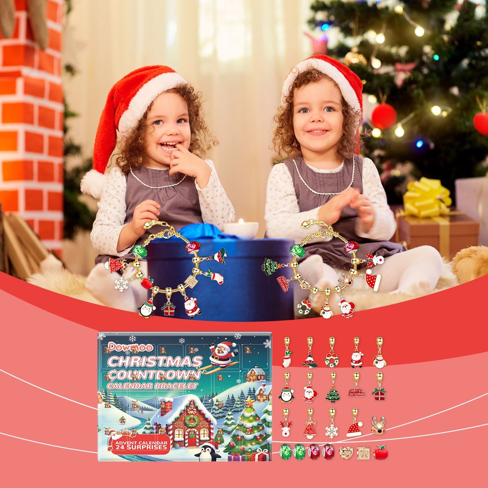 Christmas Gift, 24-Frame Advent Bracelet Kit, DIY Holiday Countdown, Fun Jewelry Making ,1set