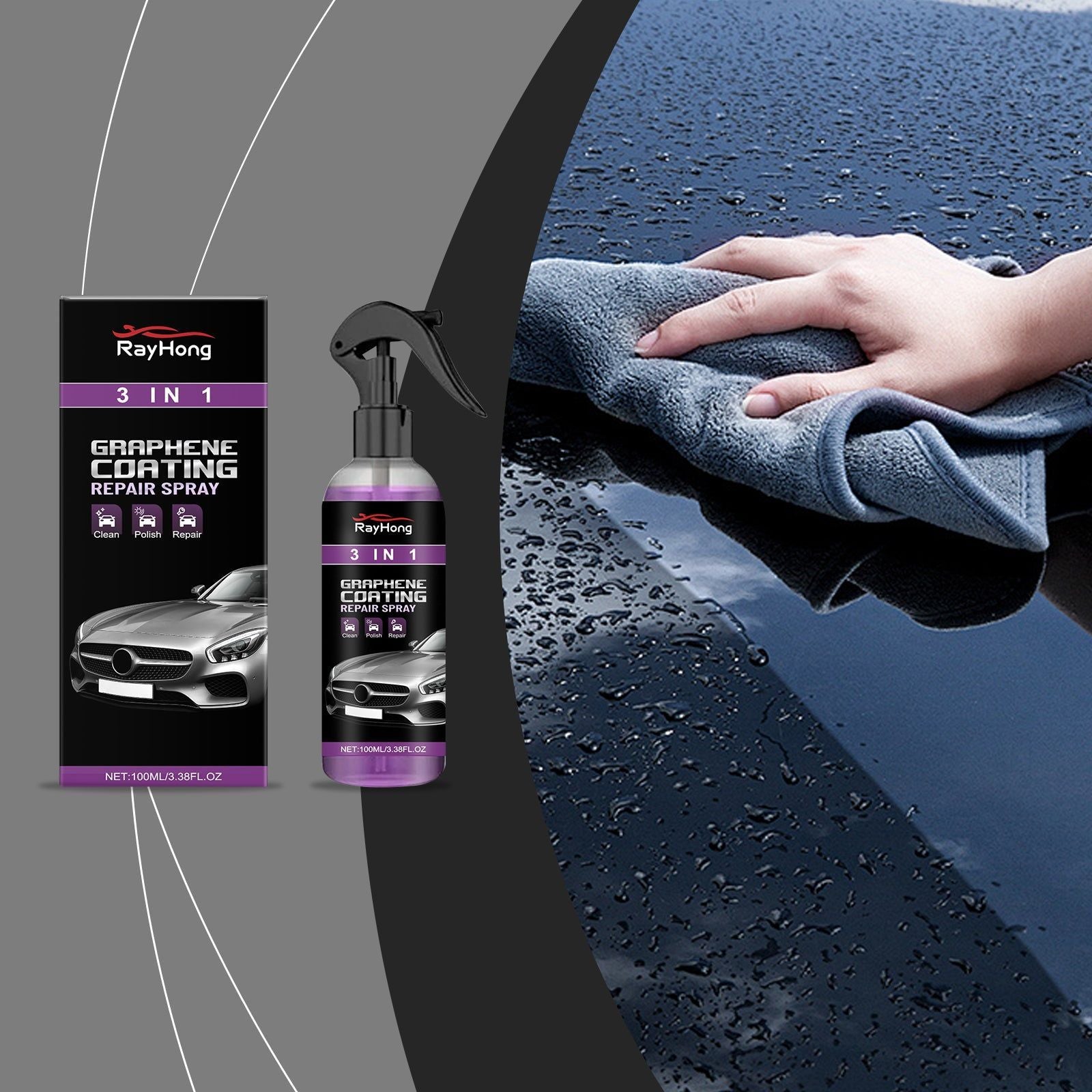 3-in-1 Car Paint Protection Spray, Nano Coating, Waterproof, Anti-Fog, Automotive Supplies ,100ml