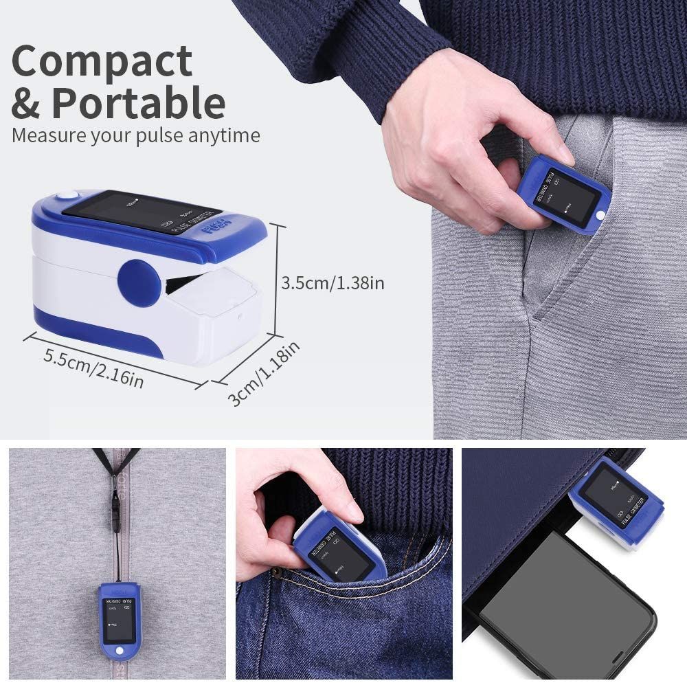جهاز قياس التأكسج النبضي (Pulse Oximeter) لتحديد نسبة تشبع الأكسجين في الدم ومعدل ضربات القلب (SpO2) مزود بحبل تعليق