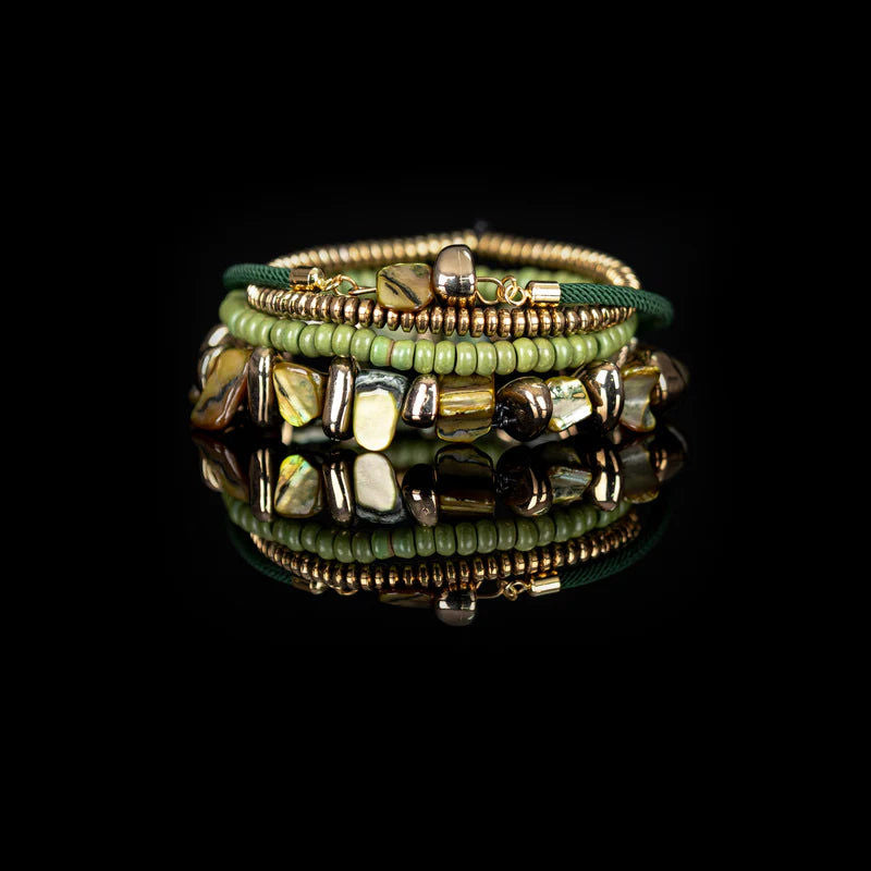 The Dark The Verde Spirit Green Stone & Gold Layered Bracelet Set