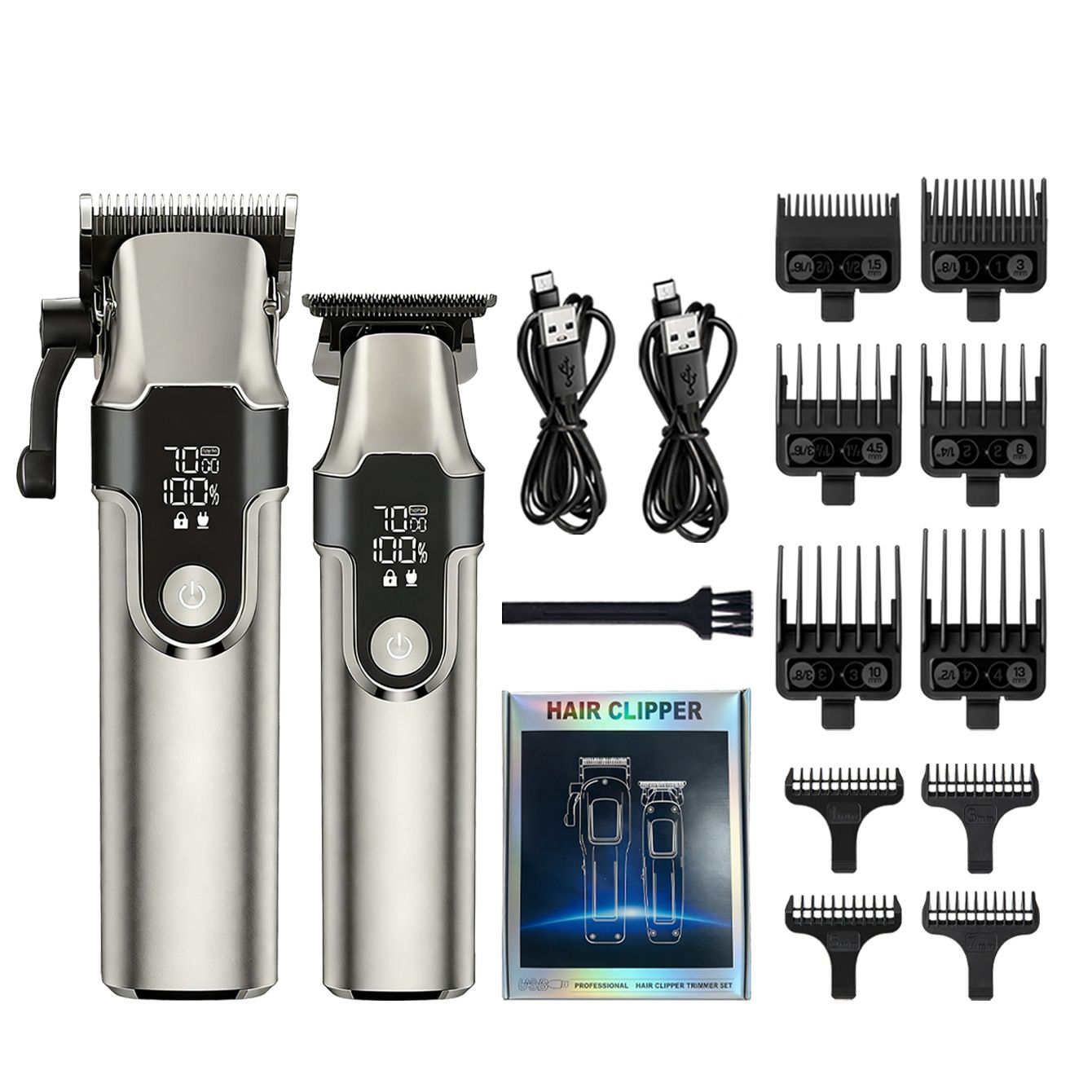 2-in-1 Hair Clipper Set with USB Charging and 10 Guide Combs