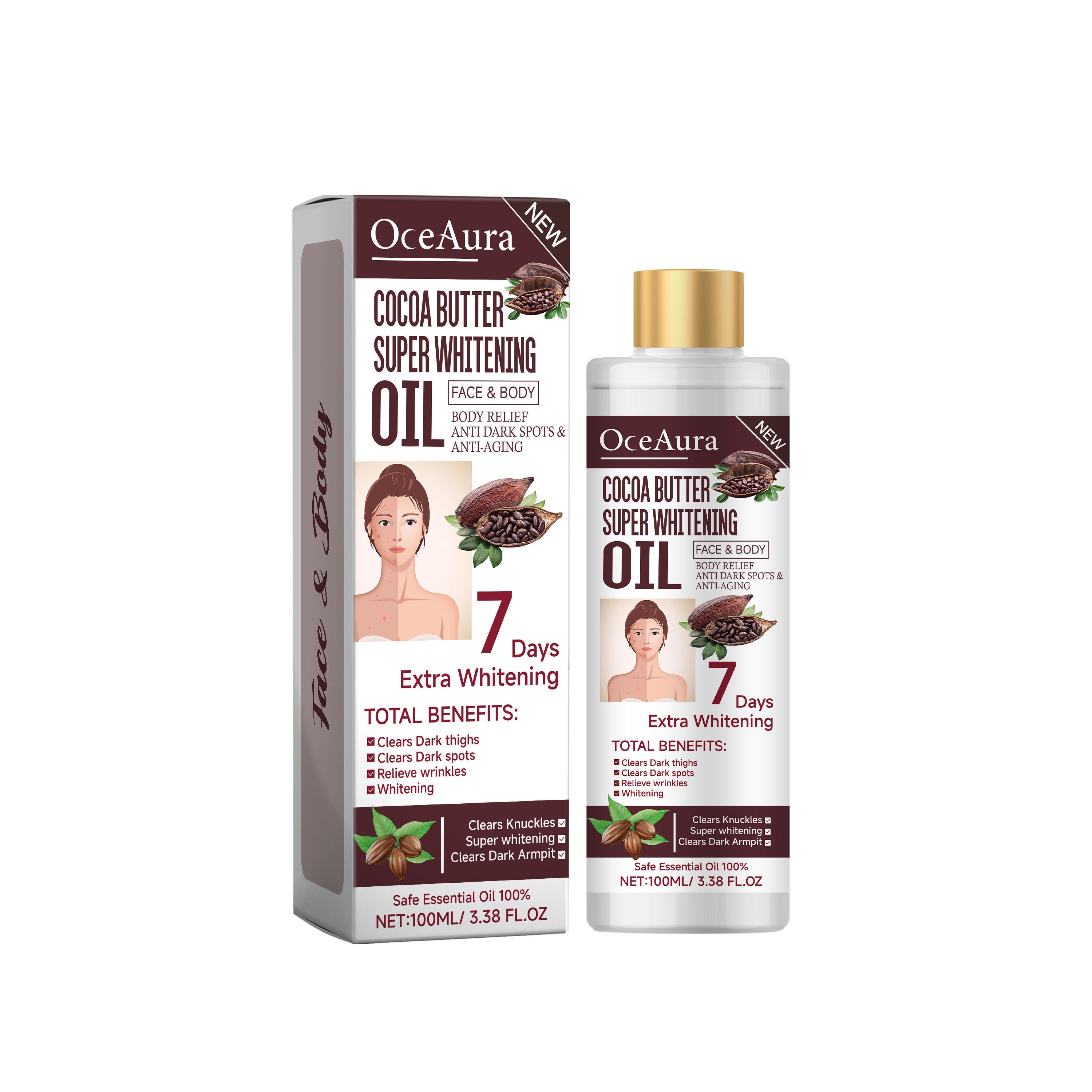 Cocoa Body Whitening Oil, Clear and Bright Skin, Moisturizes and Even Tone ,100ml