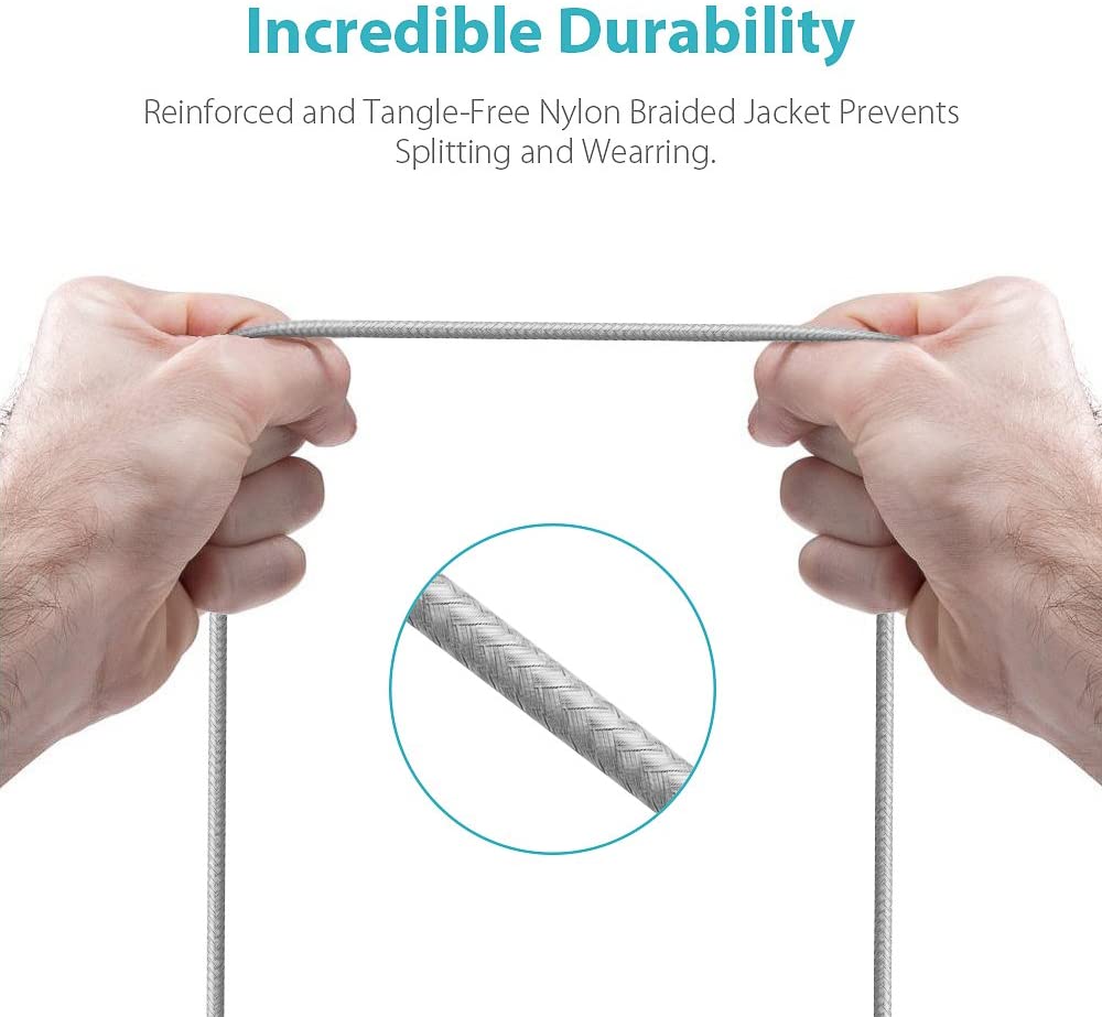 ROMOSS Apple MFi Certified Lightning Cable, ROMOSS 3.28 Feet (1M) Nylon Braided Lightning to USB Sync and Charging Cable for iPhone 7/7 Plus, 6s/6s Plus, 6/6 Plus, iPad Pro/Air 2, iPad Mini 4/3/2 - 1M GRAY