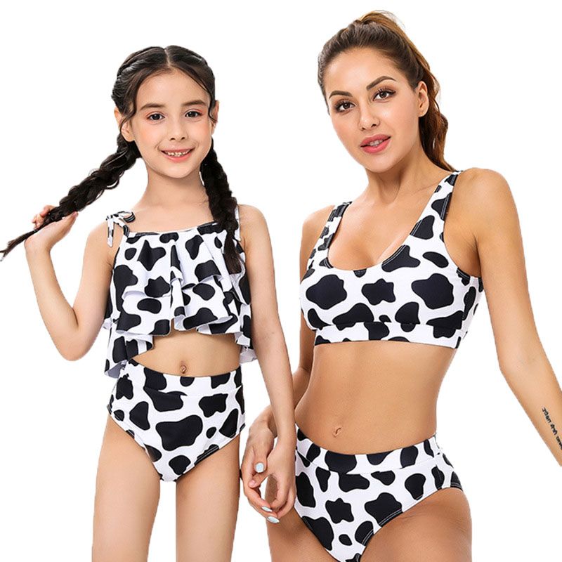 Mommy And Me Swimsuit Leopard Sleeveless Two Pieces Family Matching Swimwear