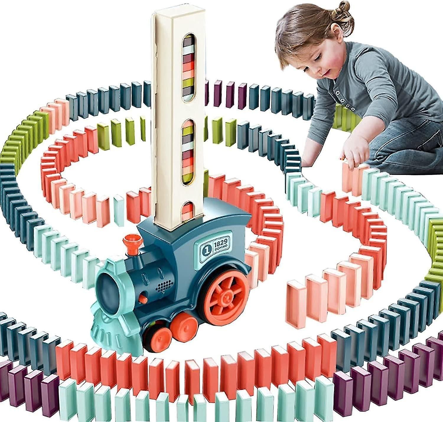Automatic Dominoes Train Toy Electric Locomotive Domino Trains Toy Kids Car Toy with Sound Light