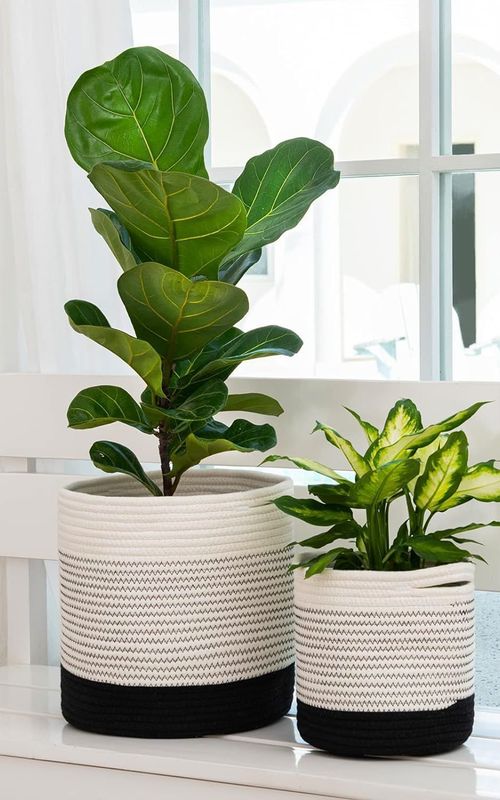 Mini Woven Jute Cotton Rope Plant Storage Basket for Home
