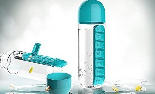 Pill Organizer Water Bottle 7 Day Medicine Holder With Weekly Dispensers Capsule Drink Bottle