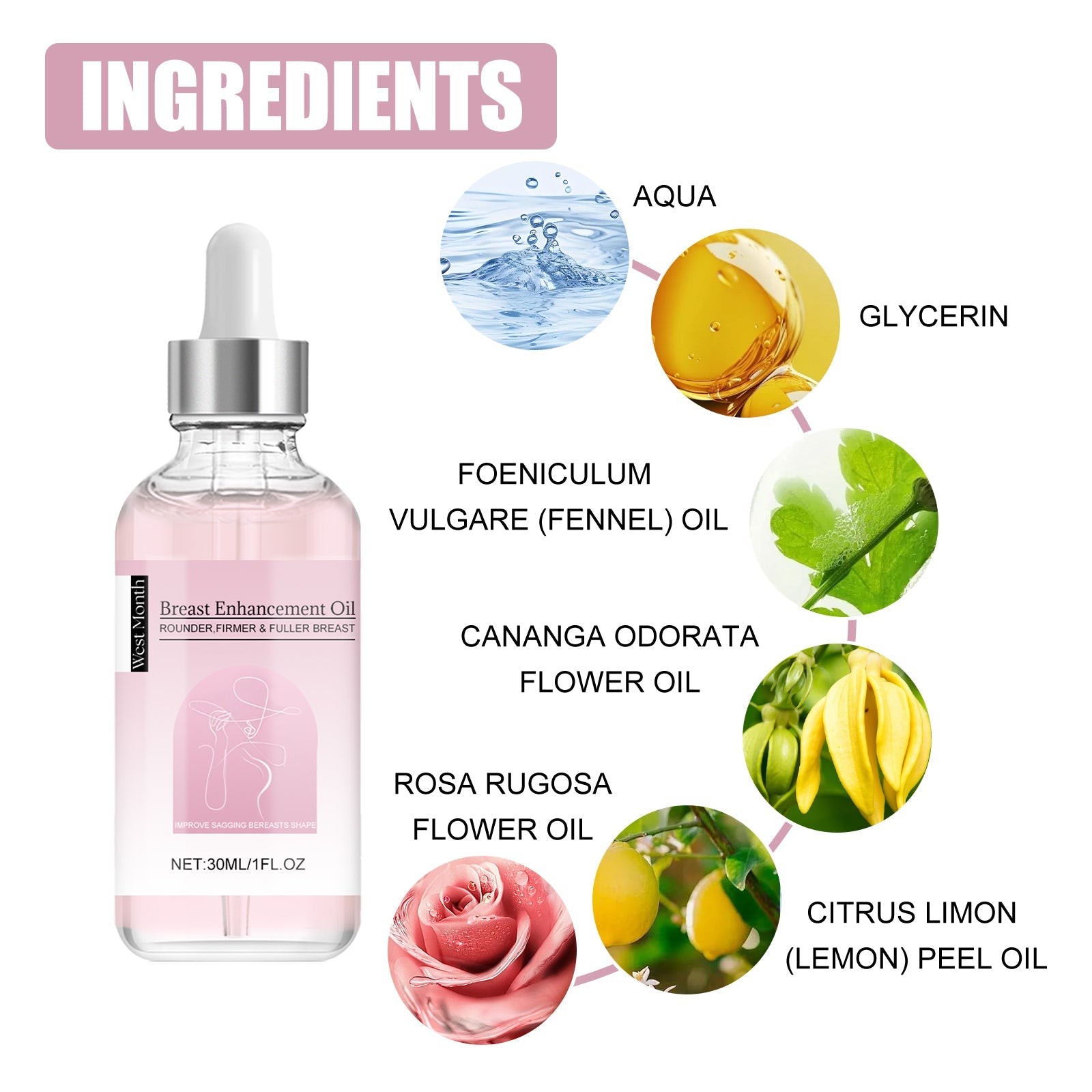 Boost Breast Fullness and Firming Oil, Natural Breast Lift, Enhance Curves ,30ml