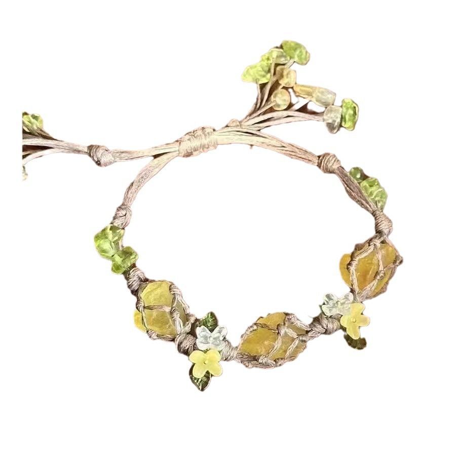 Crystal Adjustable Bracelets Women DIY Raw Stone Weaving Hand Rope Osmanthus Fluorit