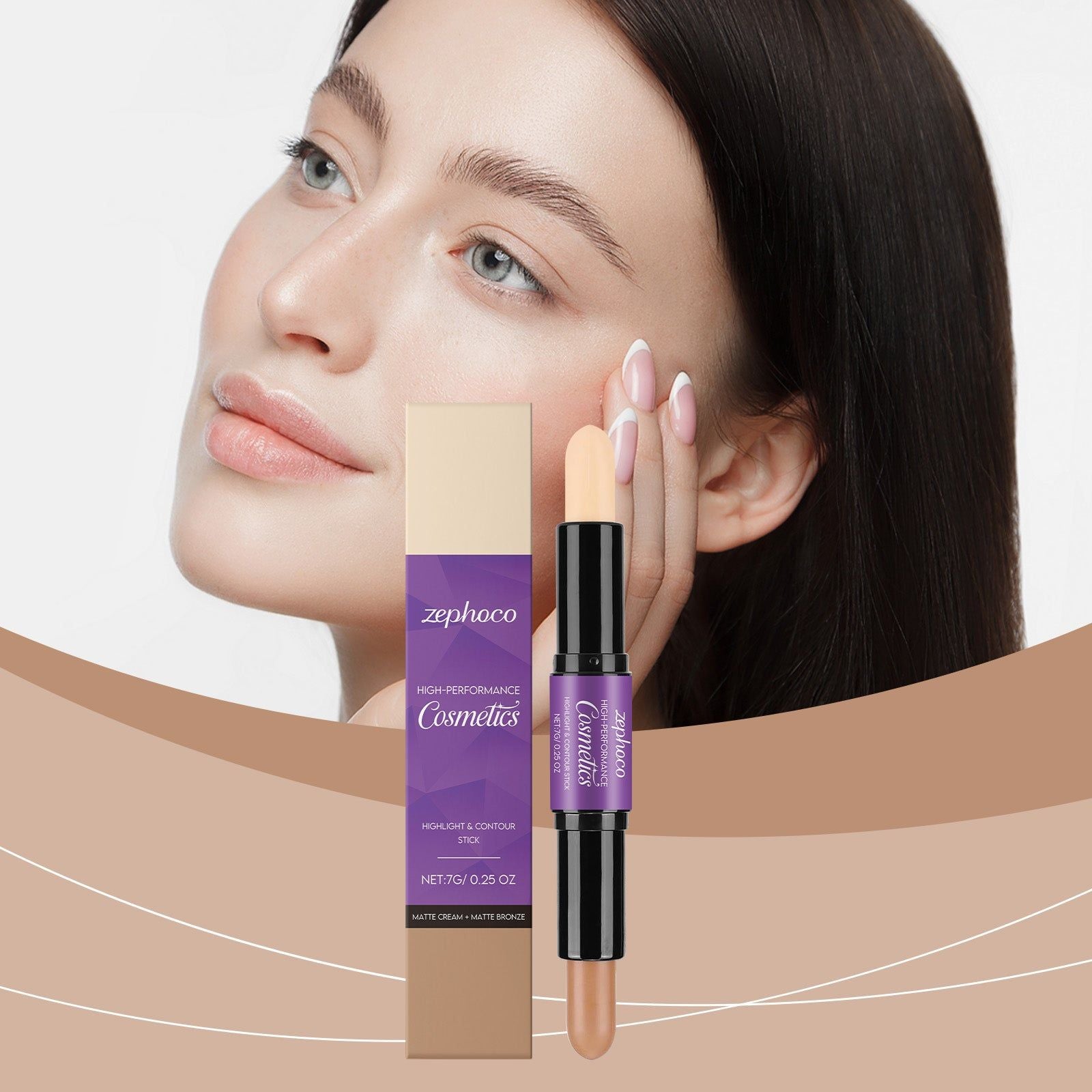 2-in-1 Face Makeup Contouring Stick, High-Gloss Brightening, Portable Rotating Pen ,7g