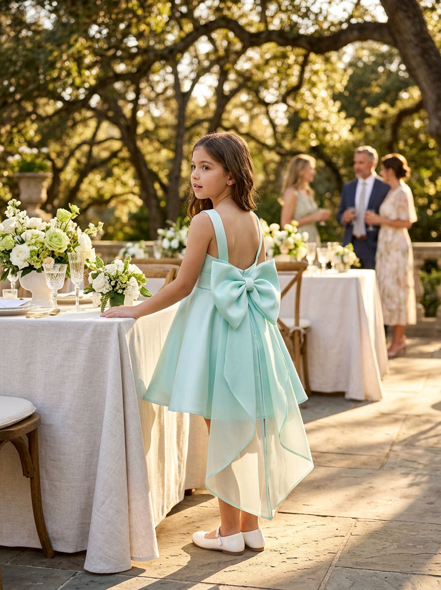 Girls Organza & tule Bow Dress Mint